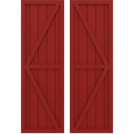 Americraft 5-Board Wood 2 Equal Panel Frmd Board-n-Batten Shutters W/ Dubl Z-Bar, ARW102BF518X73BRH